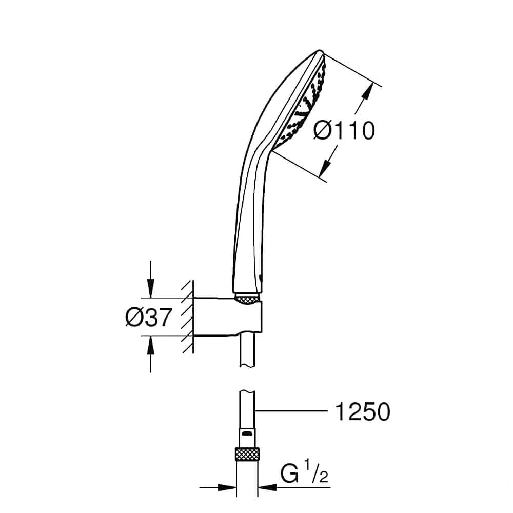 Grohe Euphoria-110 Chrome Shower Handset with Hose and Wall Holder - Single Shower Mode