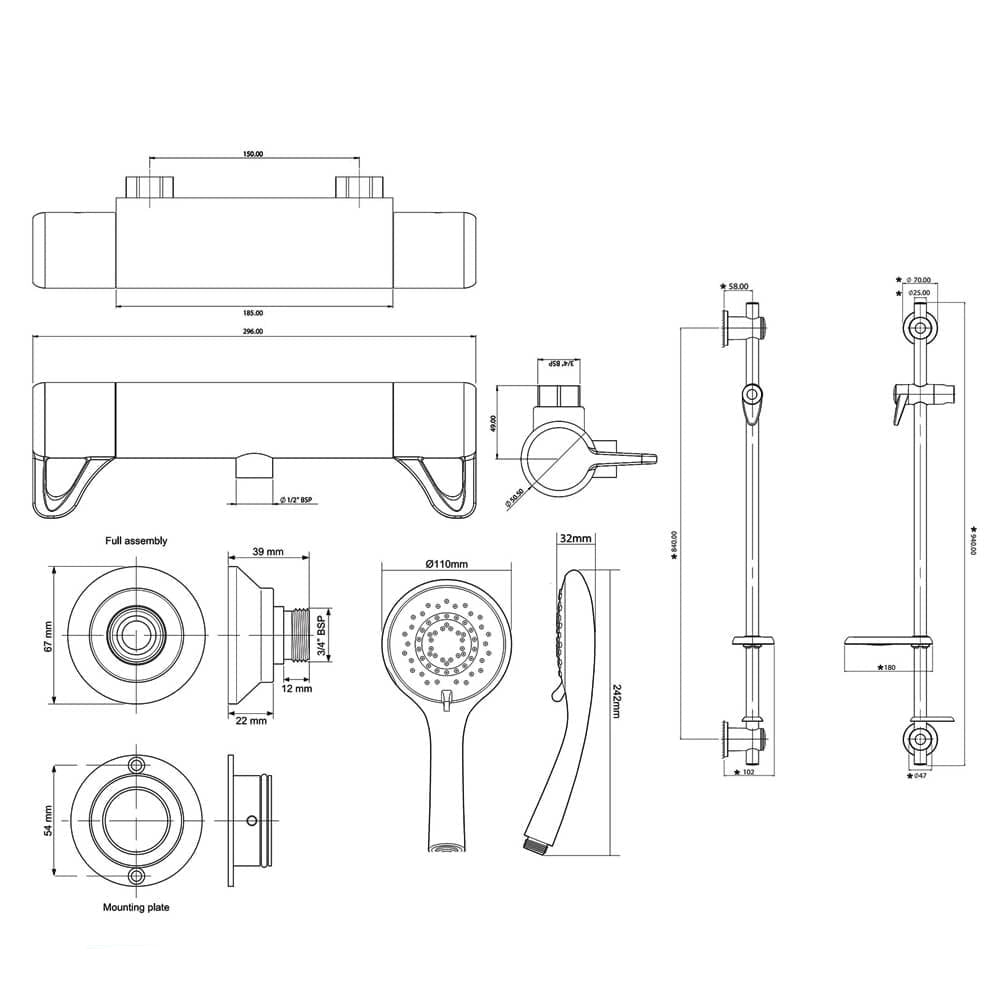 Triton Elina Exposed Chrome Thermostatic Shower - Bar Mixer Valve and Riser Rail Kit