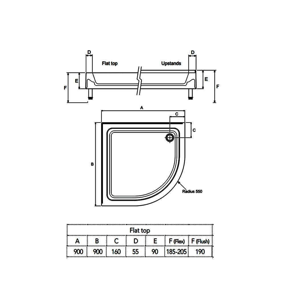 Mira Flight Flat Top White Quadrant Shower Tray with Waste - 900 x 900mm - ABS Acrylic-Capped