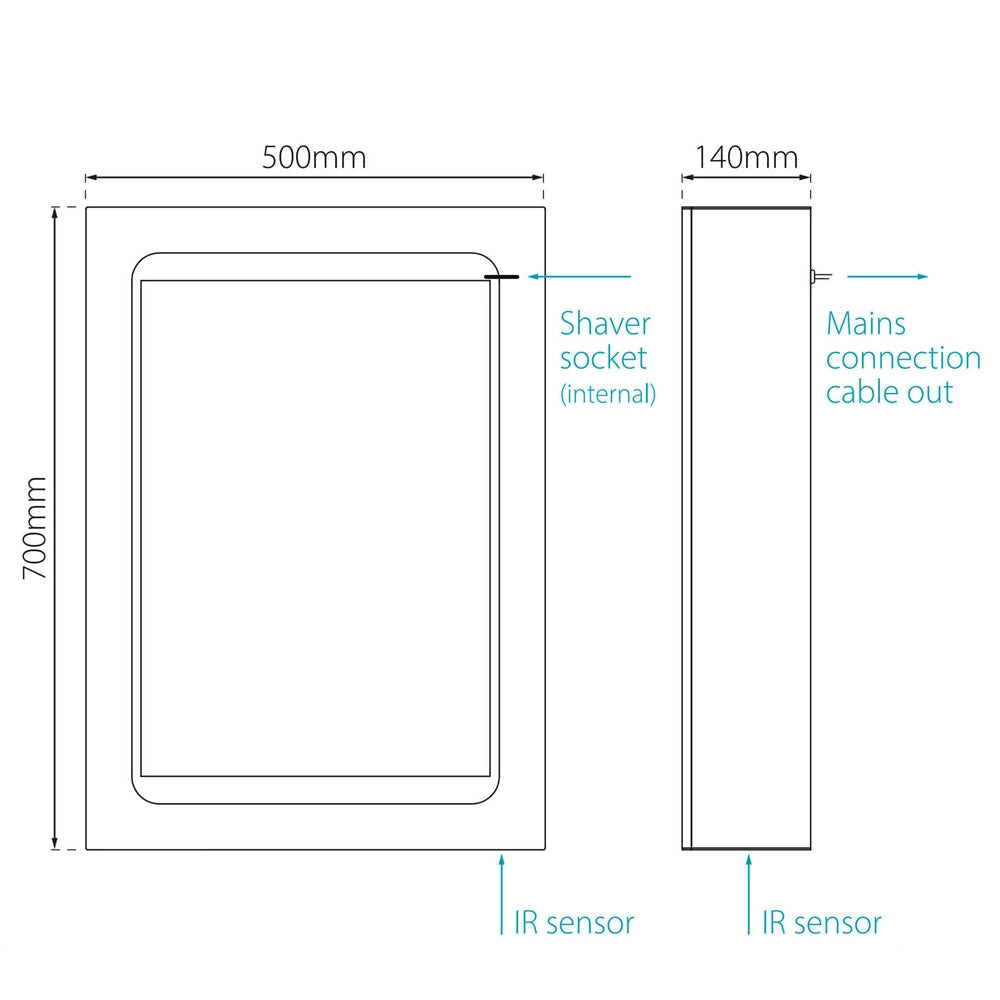 Sensio Belle Wall Hung LED Mirror Cabinet with Demister Pad - 500 x 700mm - Tuskan Tiles