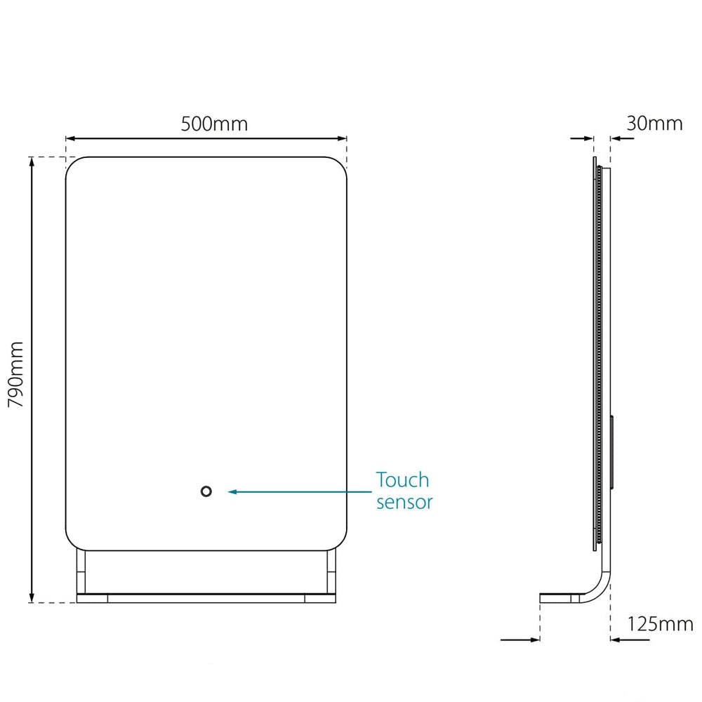 Sensio Harbour Matt Black Rectangular LED Backlit Mirror with Integrated Shelf - 500 x 790mm