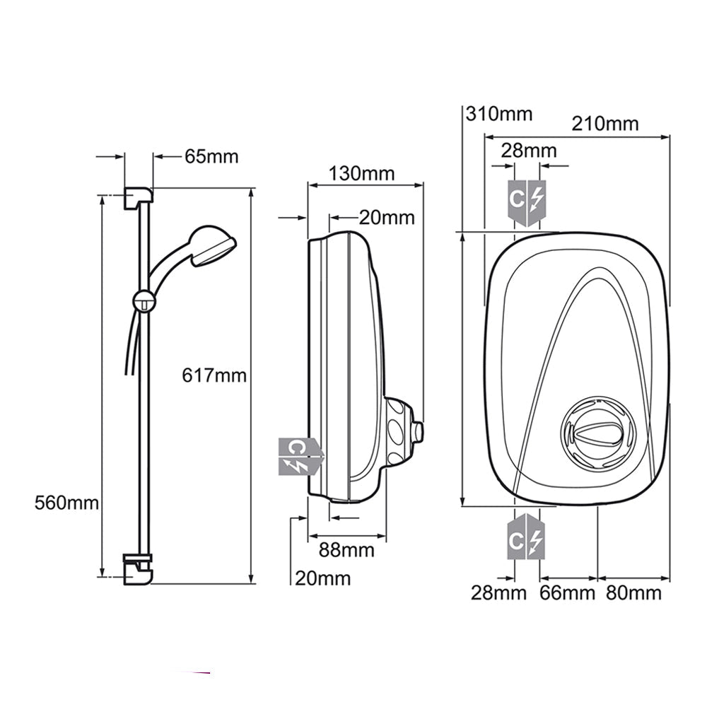 Mira Vigour Manual Power Shower White And Chrome