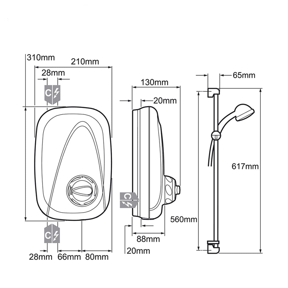 Mira Vigour Thermostatic Power Shower White And Chrome 1.1532.353
