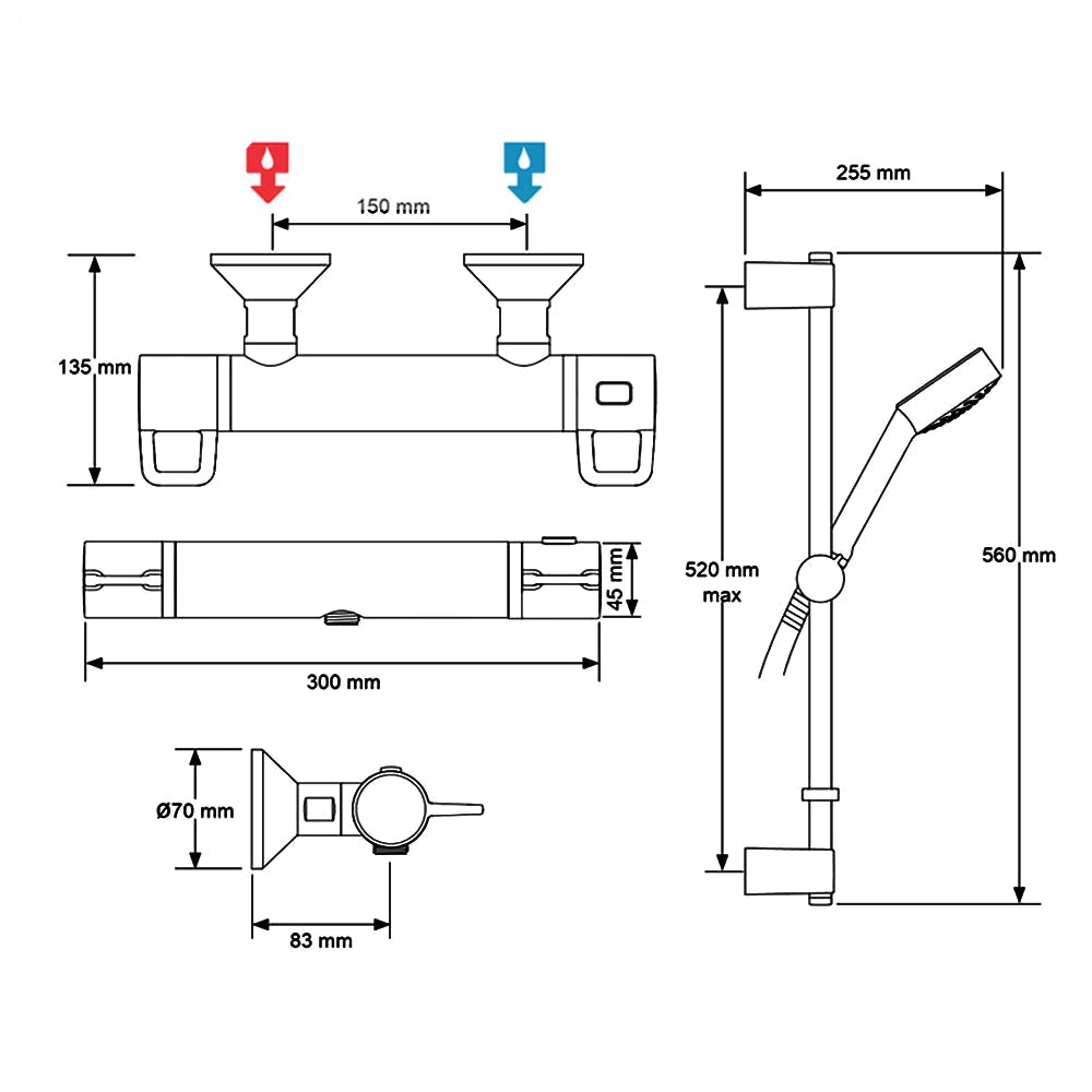 Mira Assist Exposed Thermostatic Chrome Bar Shower Mixer Valve with Slide Rail Shower Kit
