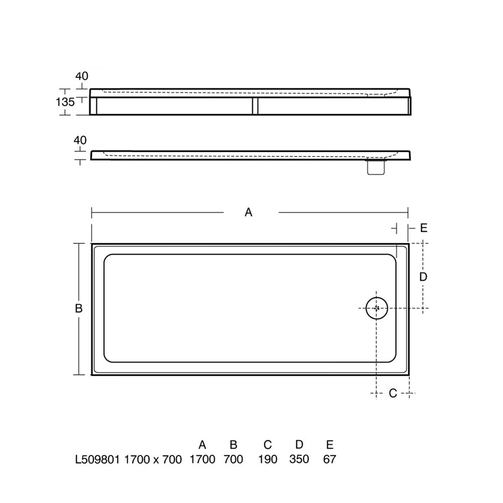 Ideal Standard Simplicity Flat Top Low-Profile Rectangular White Shower Tray - 1700 x 700mm