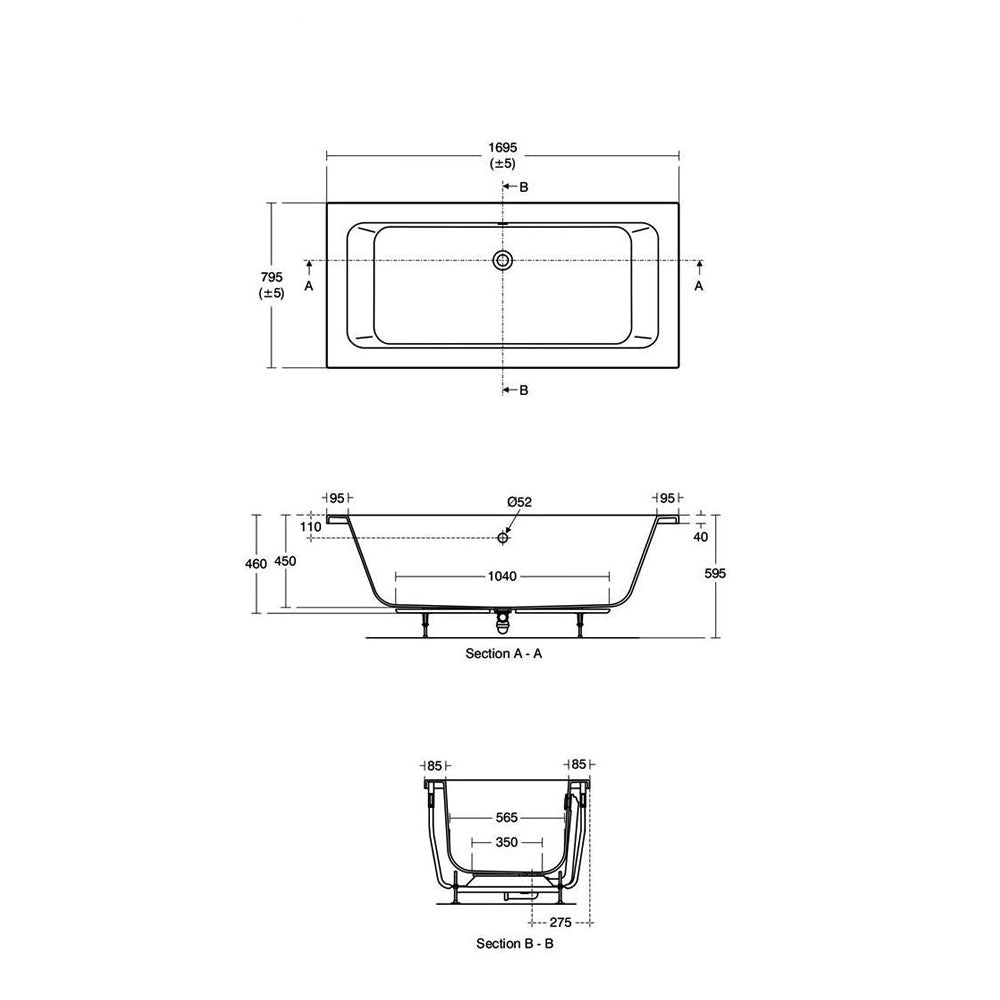 Ideal Standard Tempo Cube 1700 x 800mm White Double Ended Idealform Plus Bath