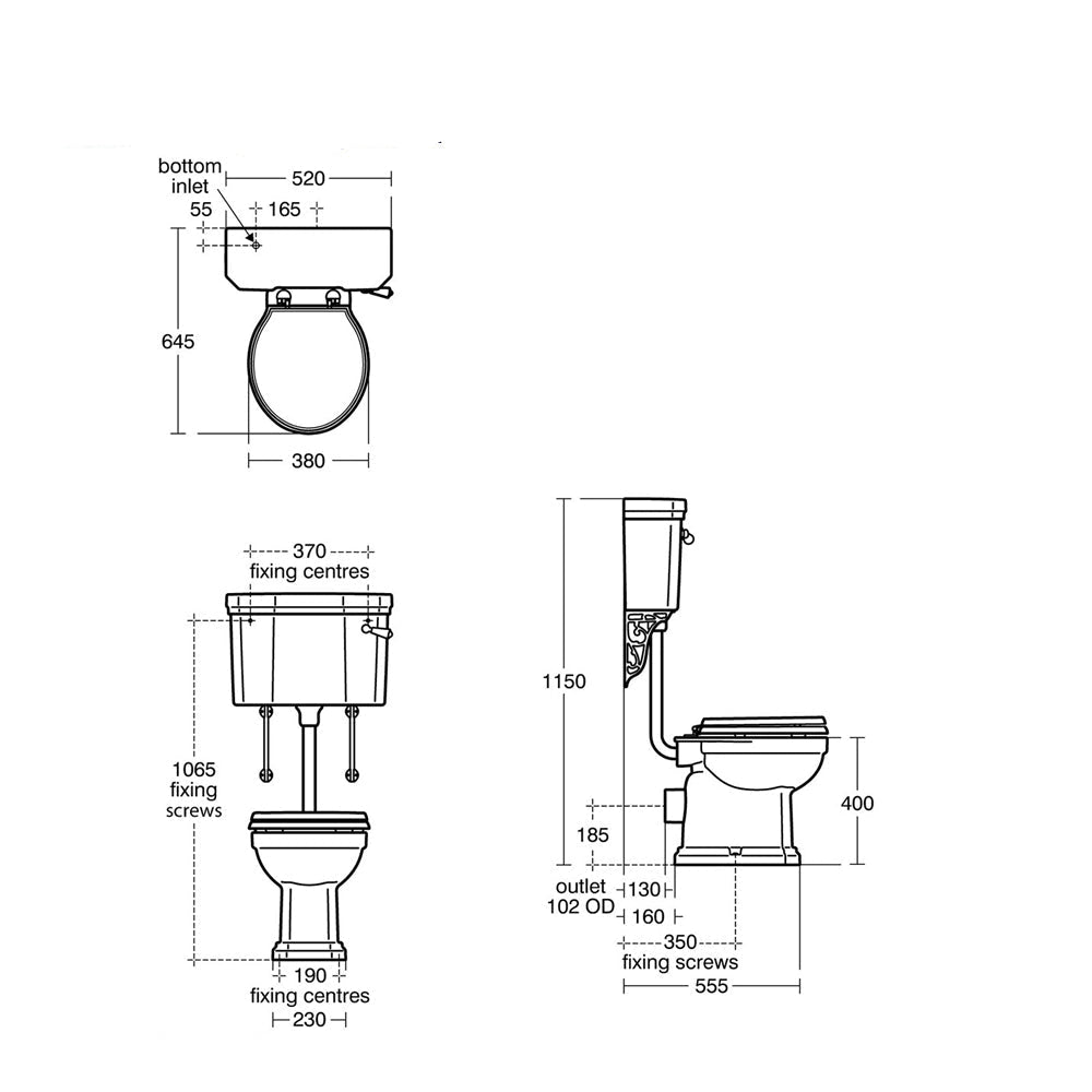Ideal Standard Waverly white low level WC pan with cistern, traditional design, 520x645mm, shown in clean, modern bathroom setting.