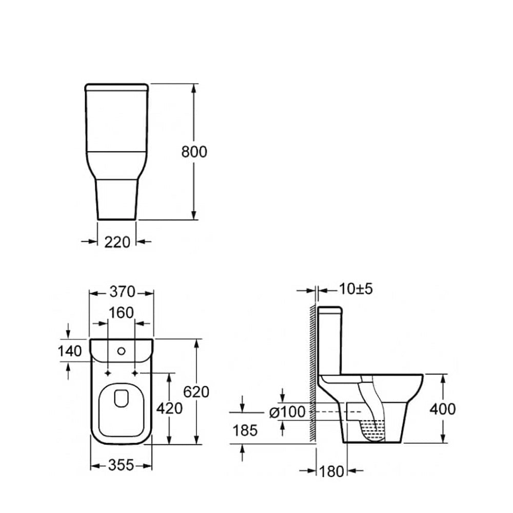 White close-coupled WC pan with cistern, open back design, 355x620mm, from Tuskan Tiles for modern bathroom use.