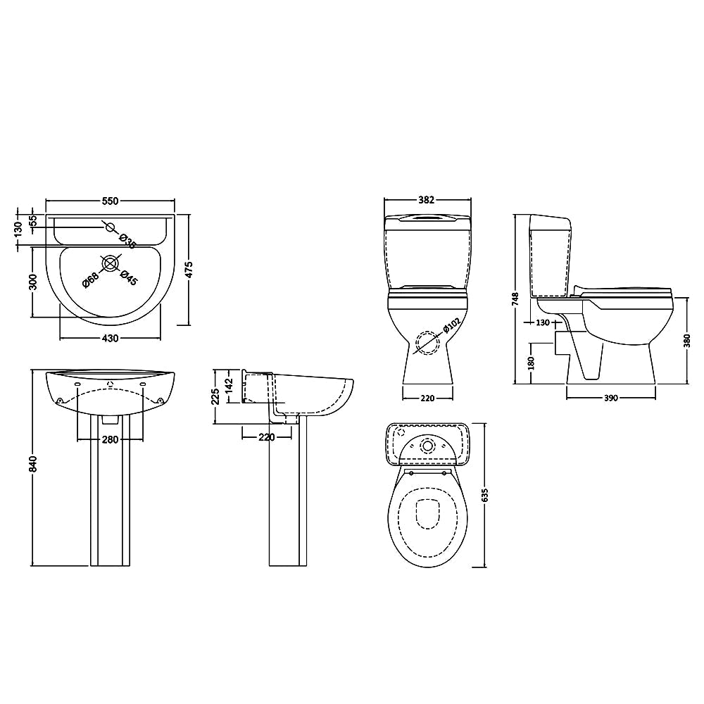 Contemporary Nuie Melbourne white toilet and basin pack with modern design, installed in a bathroom setting