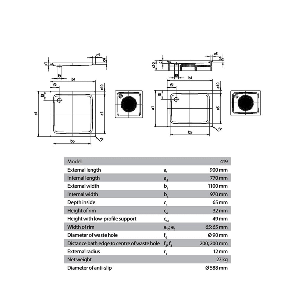 Kaldewei Advantage Duschplan Rectangular Steel Shower Tray - White - 1100 x 900mm