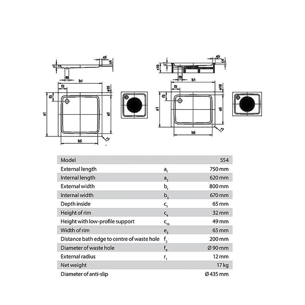 Kaldewei Advantage Duschplan Rectangular Steel Shower Tray - White - 800 x 750mm