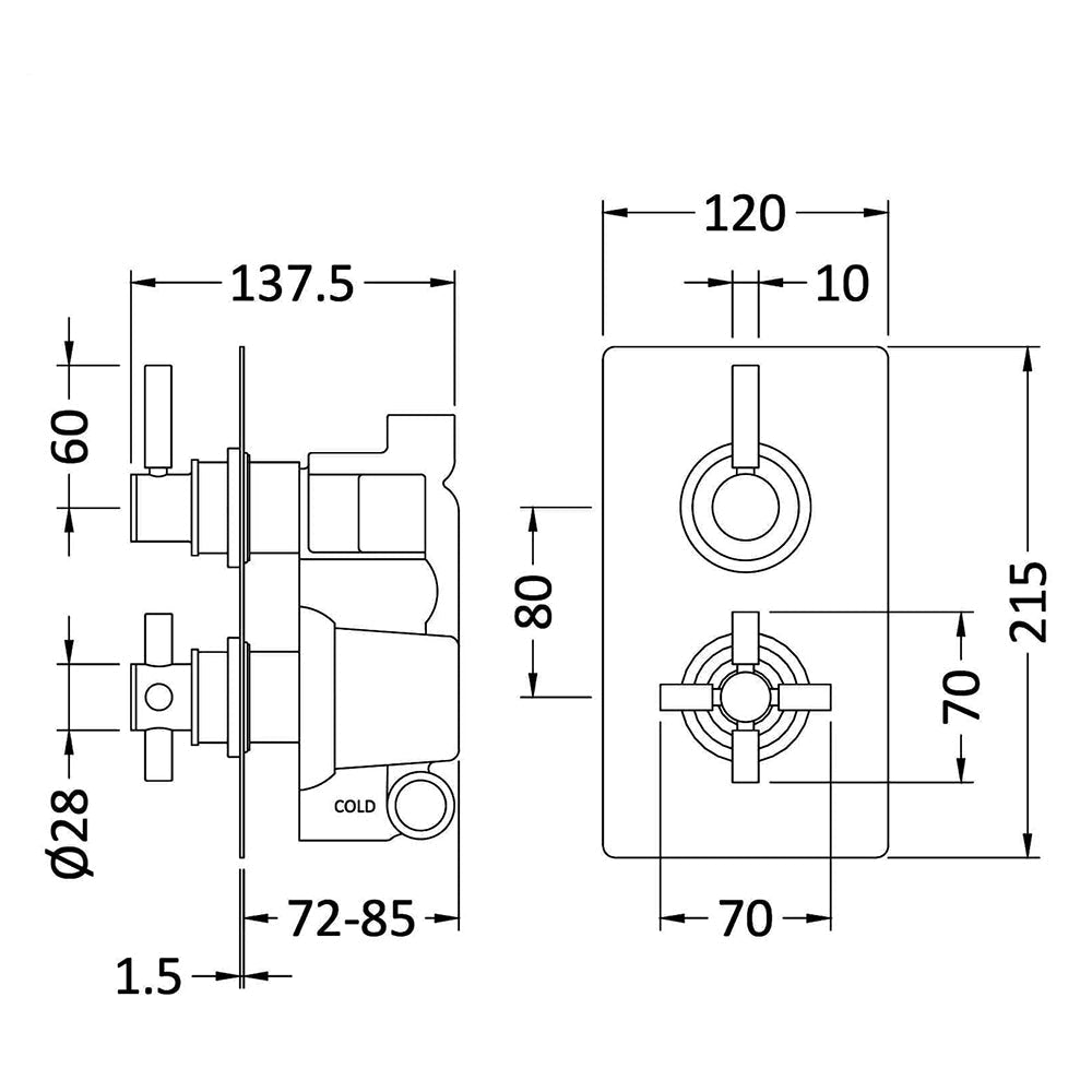 Hudson Reed Tec Pura Concealed Thermostatic Shower Valve - Rectangular Trim - 2 Control
