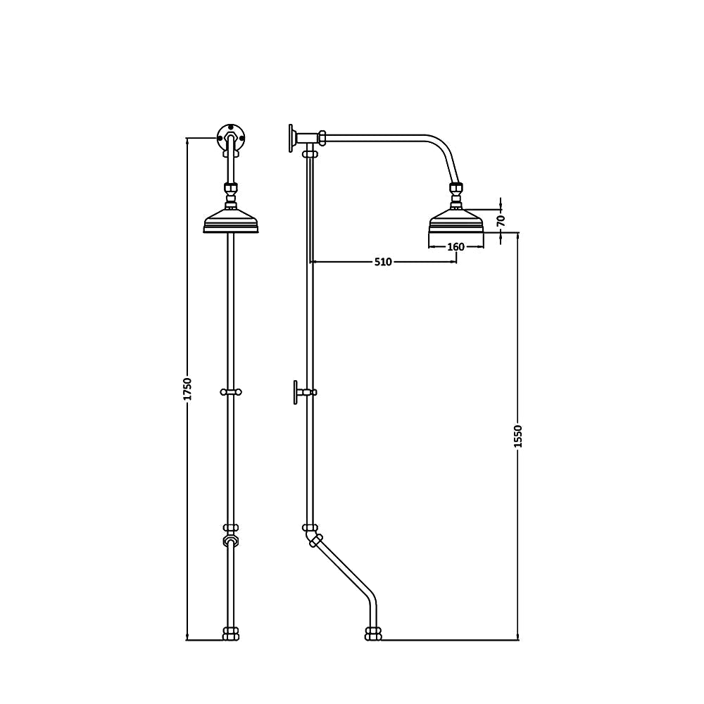 Nuie Traditional Chrome Rigid Riser Kit For Bath Shower Mixer