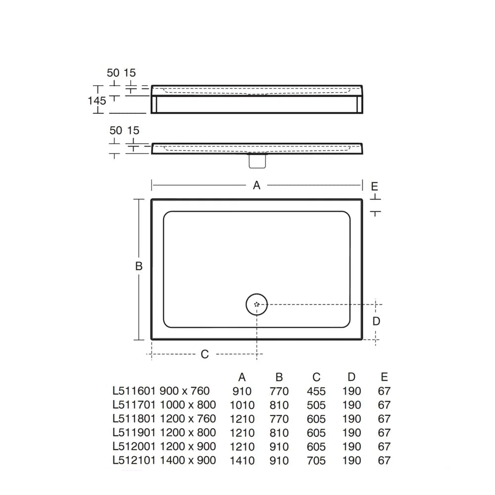 Ideal Standard Simplicity Low Profile White Rectangular Shower Tray with Waste - ABS Acrylic-Capped