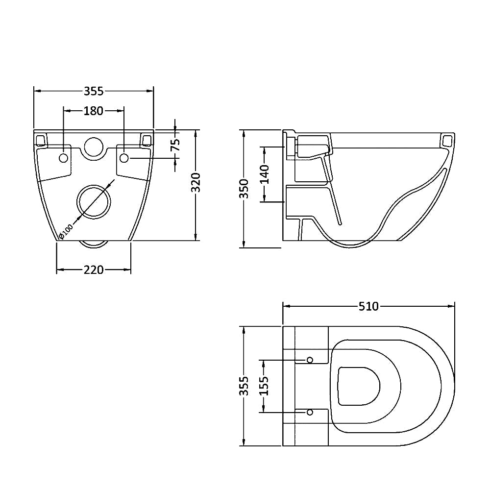 White Nuie Provost round wall-hung WC pan by Tuskan Tiles, 355x510mm, modern bathroom fixture with sleek design.