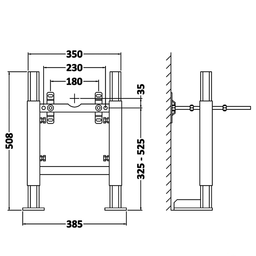Nuie Standard Low Height Wall Hung Toilet Frame - Adjustable Height - 350mm Wide