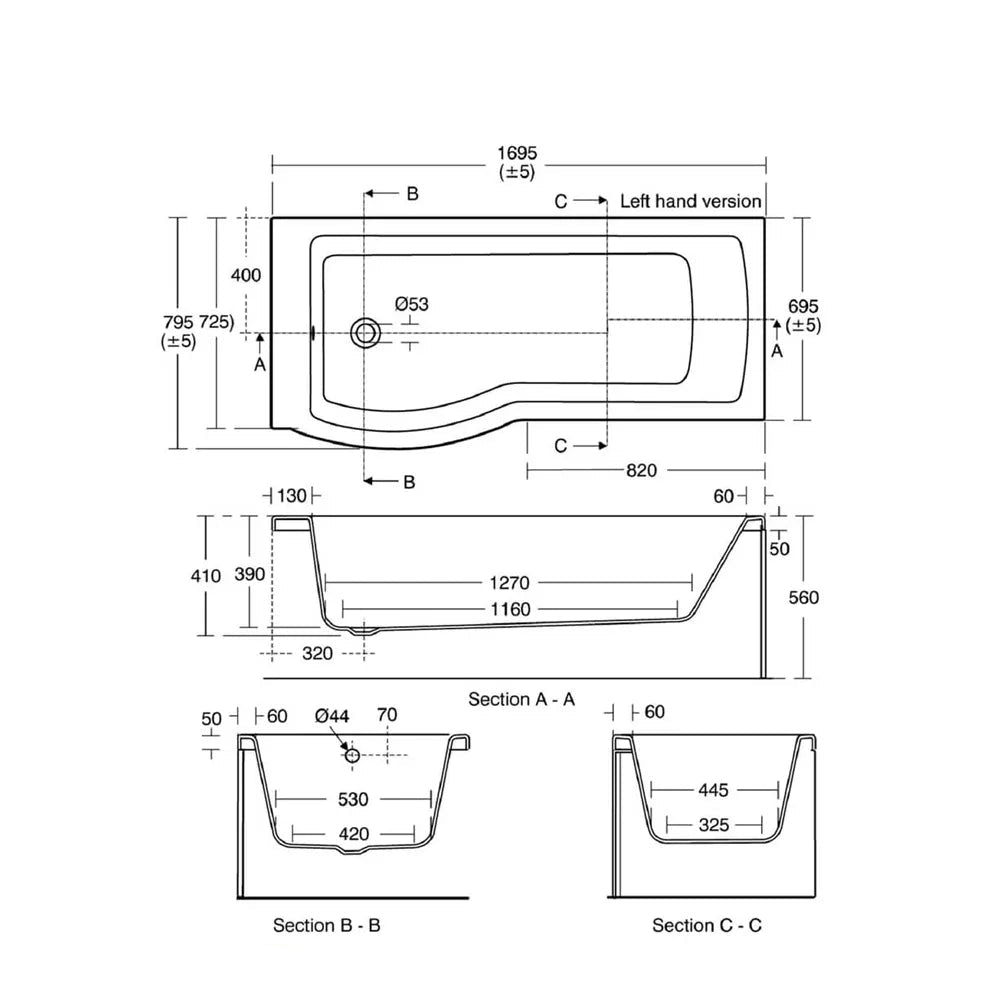 Ideal Standard Tempo Arc Idealform Plus White P-Shaped Shower Bath - 1700 x 800mm