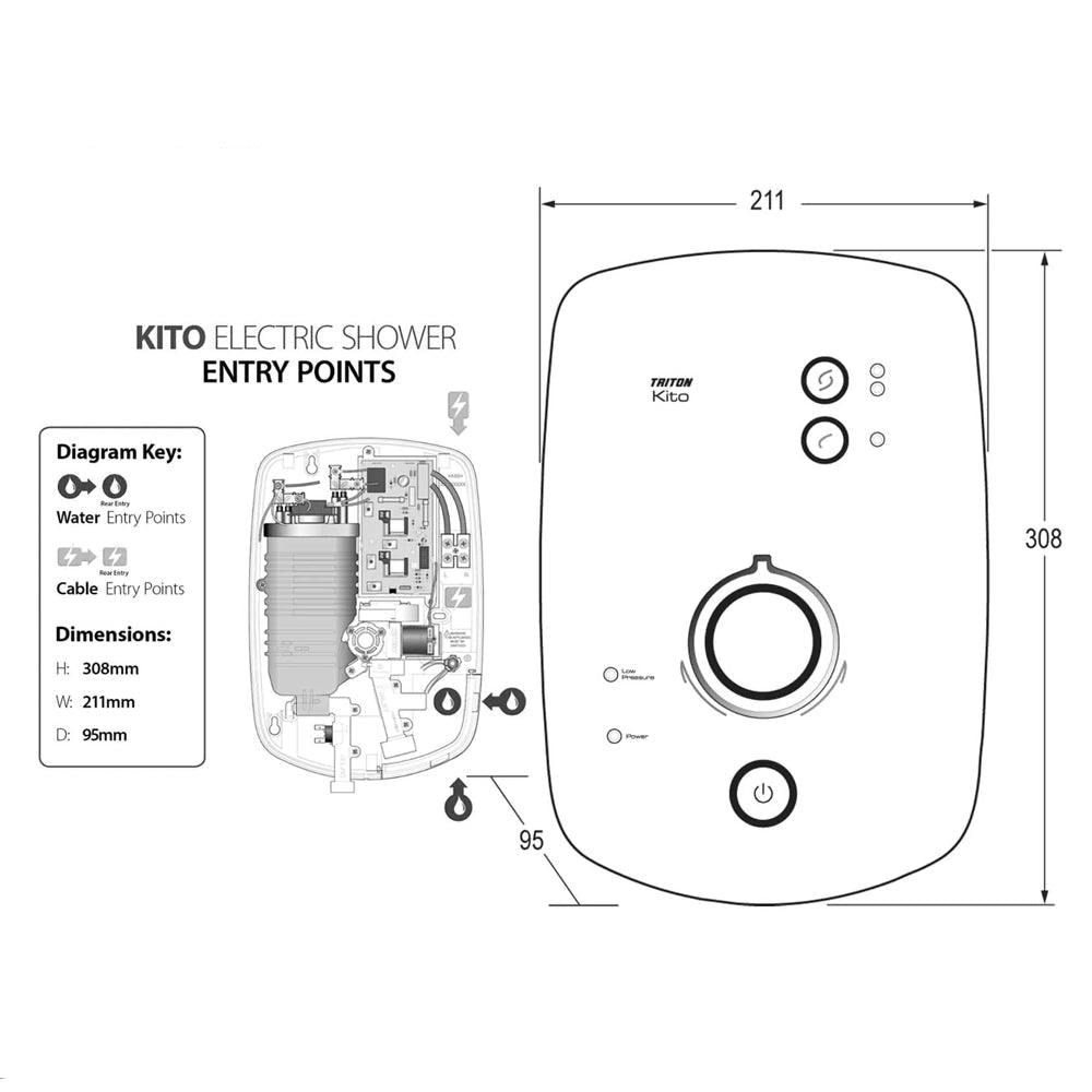 Triton Kito Electric Shower with Slide Rail Kit - A-Rated - Chrome