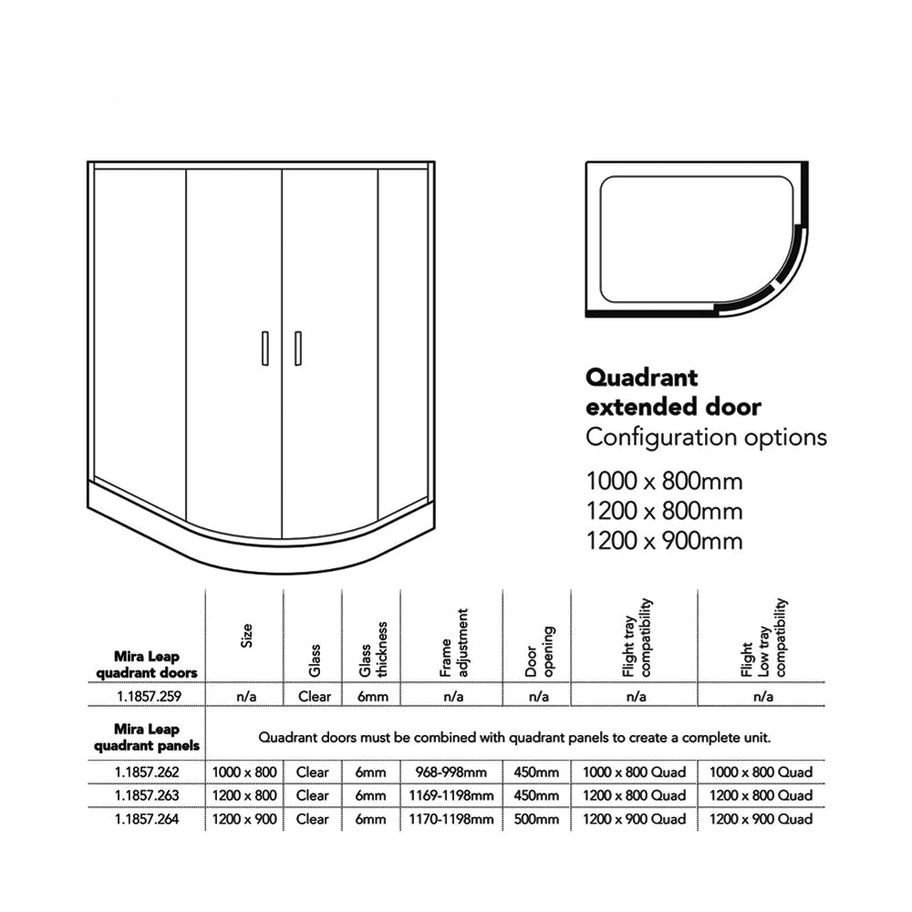 Mira Leap offset quadrant shower enclosure with glass panels and twin handles, featuring sleek modern design for bathroom use.