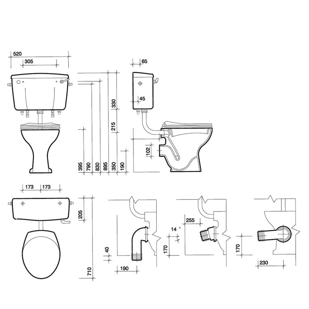 Tuskan Tiles Wyford Classic low level white WC pan with open back, 355x455mm, designed for modern bathroom installations.