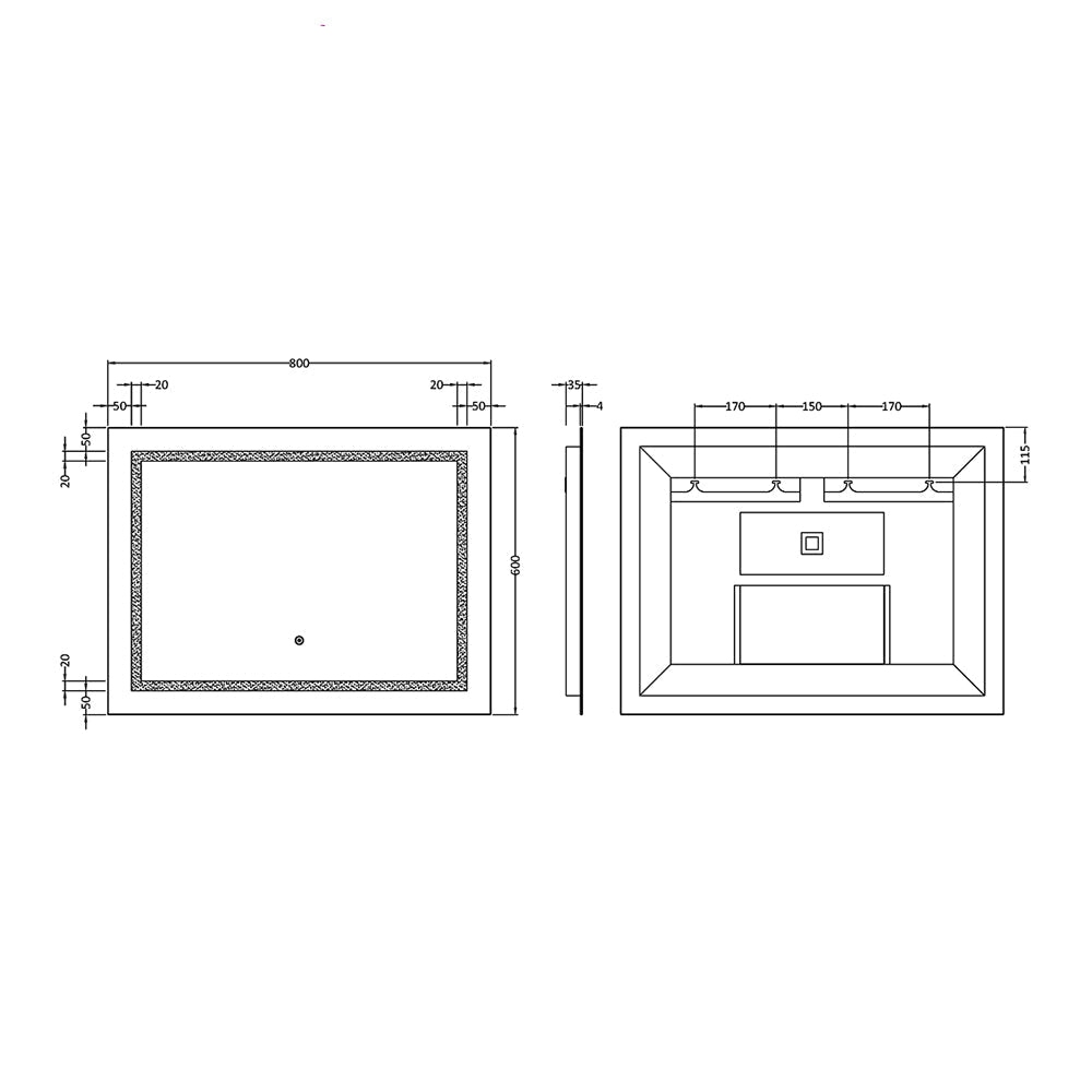 Hudson Reed Enif Landscape Aluminium Frontlit LED Mirror with Demister Pad - 800 x 600mm