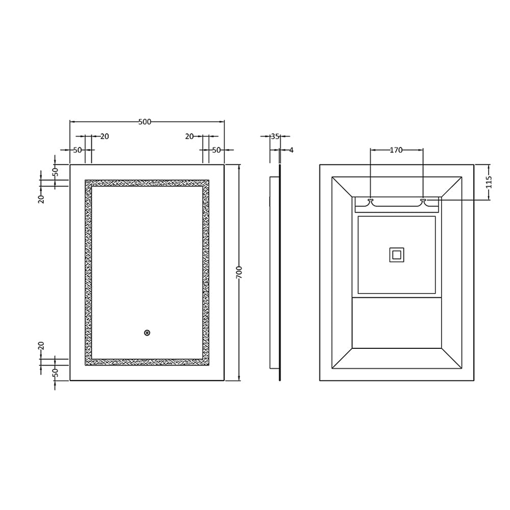 Hudson Reed Sculptor Portrait Frontlit LED Mirror with Demister Pad - 500 x 700mm