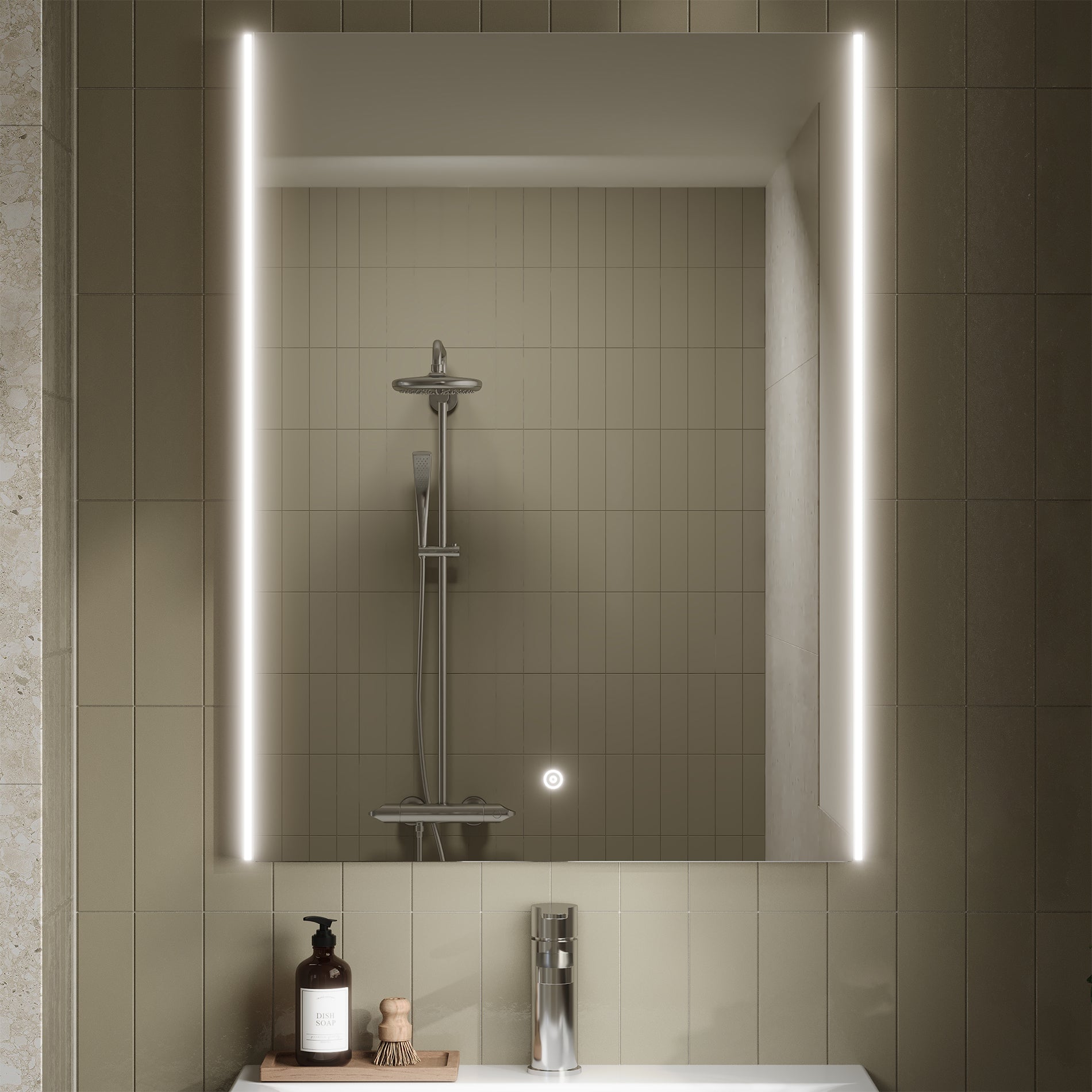 Hudson Reed Cepheus Portrait LED Mirror with Demister Pad 600 x 800mm - Film-Backed Glass