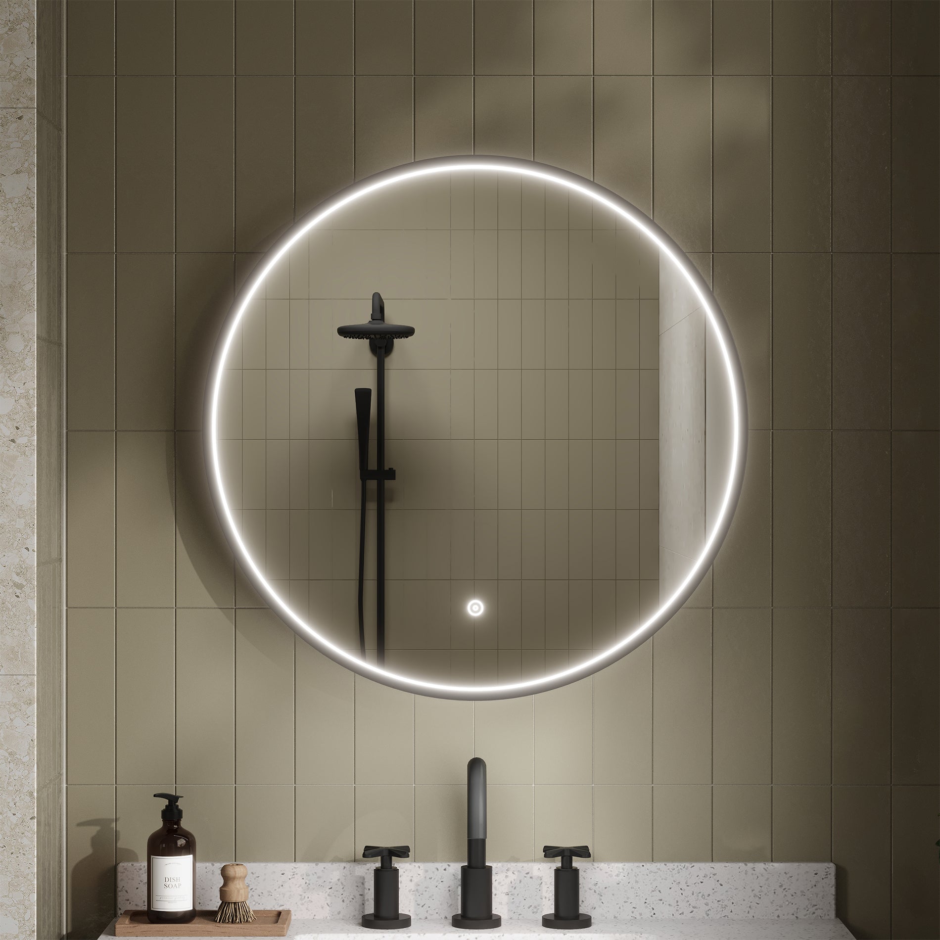Hudson Reed Mensa Round Borderlit LED Mirror with Demister Pad - Aluminium Frame