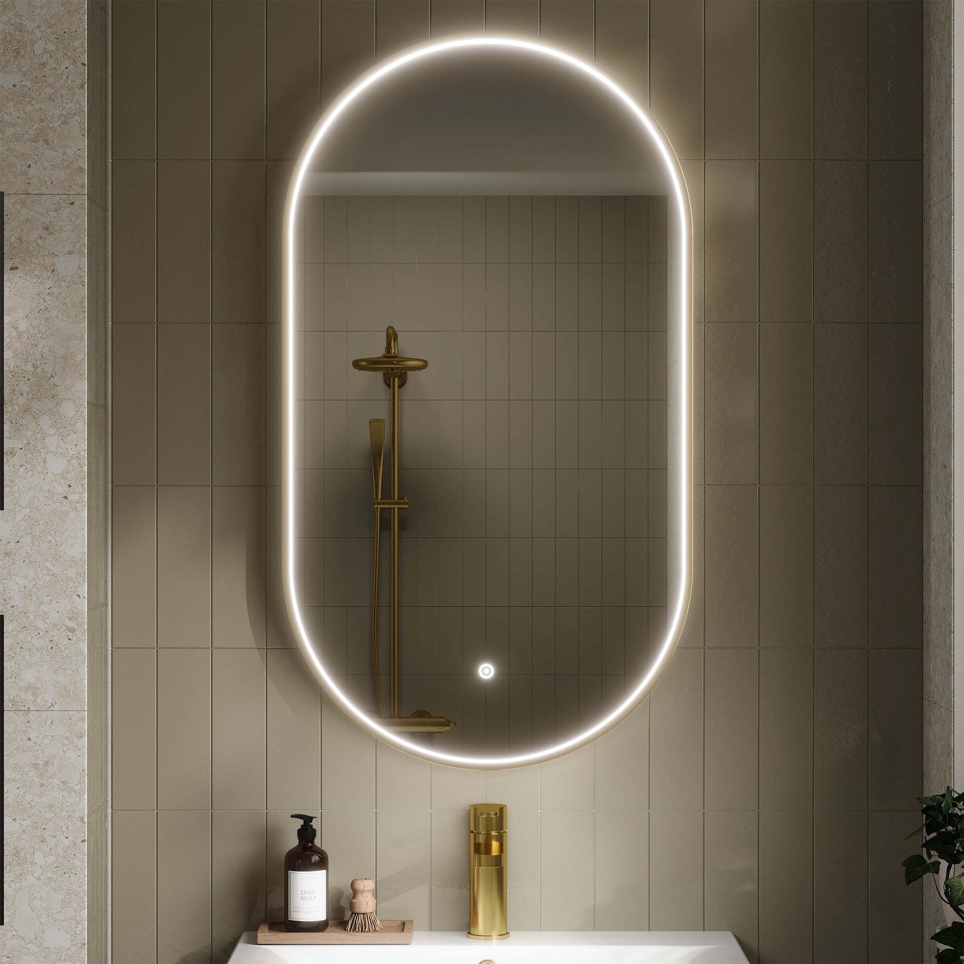 Hudson Reed Columba Oval LED Mirror with Demister Pad - Aluminium Frame - 500 x 800mm