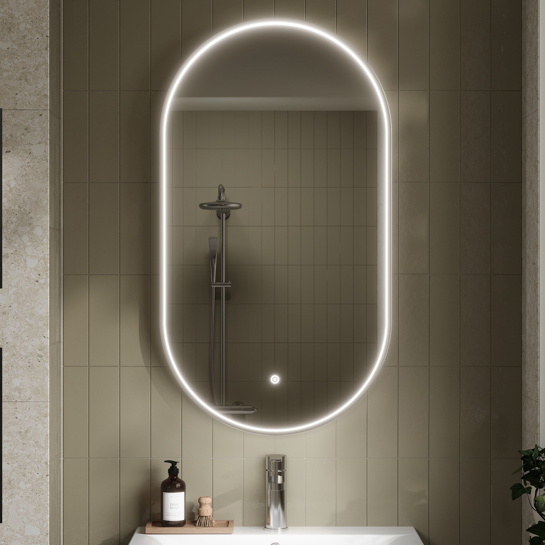 Hudson Reed Columba Oval LED Mirror with Demister Pad - Aluminium Frame - 500 x 800mm