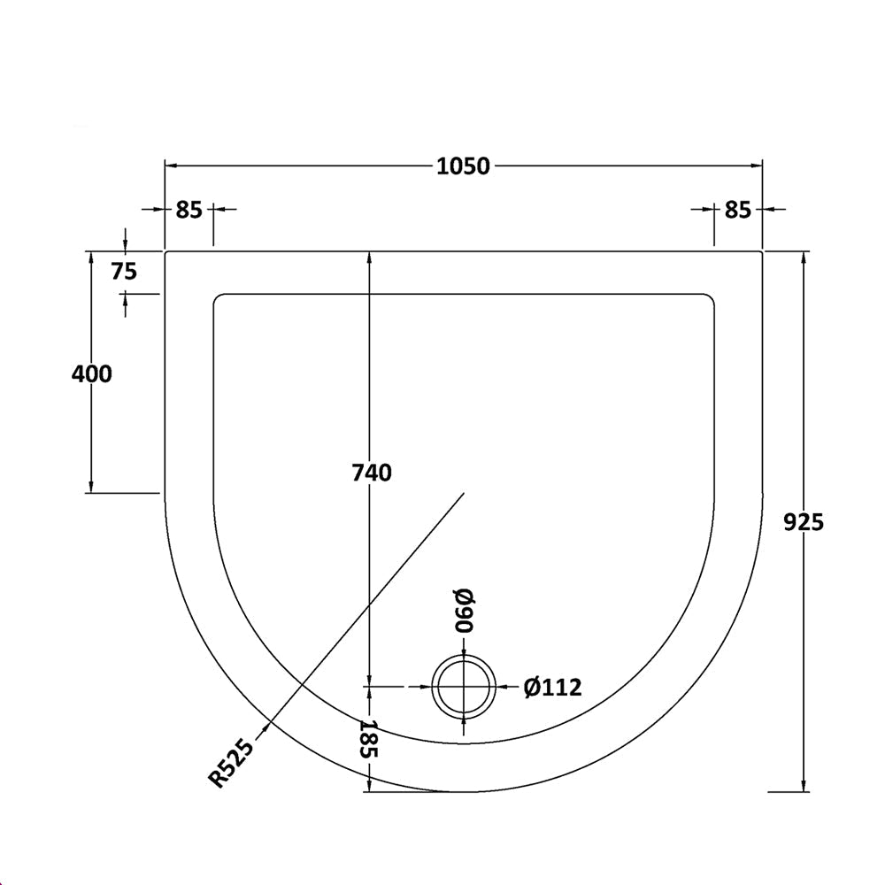 Nuie Pearlstone D Shape Slimline Quadrant Shower Tray - 40mm High - 1050 x 925mm