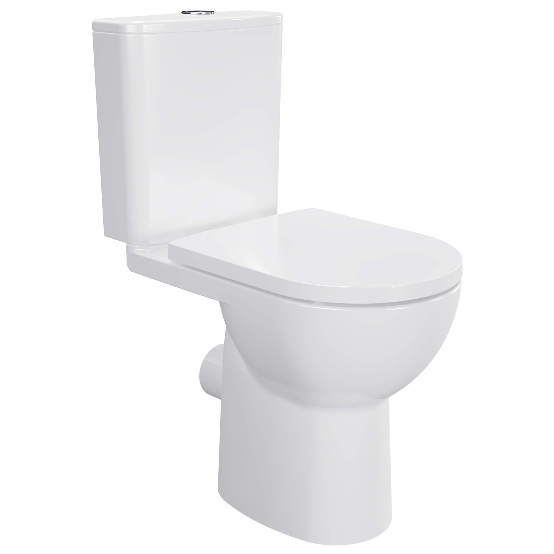 Close coupled WC pan with cistern and soft close seat, open back design, in white finish, from Imex Ivan by Tuskan Tiles.