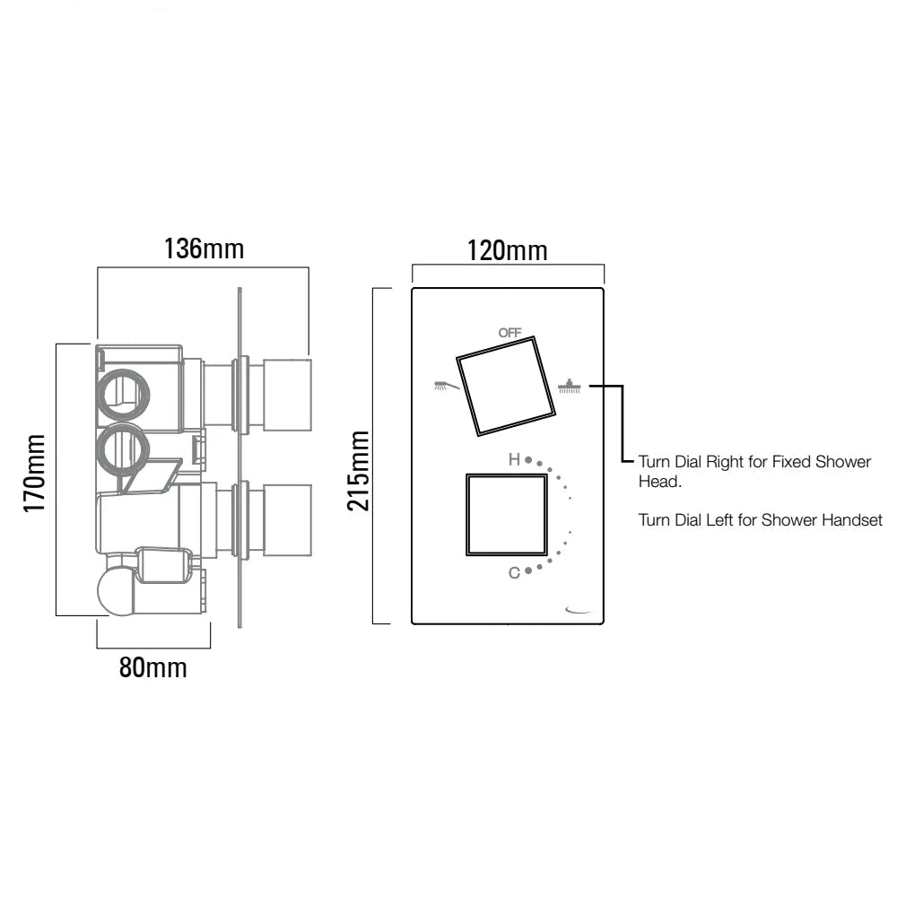 Tavistock Index Concealed Thermostatic Shower Valve - Rectangular Trim - 2 Control