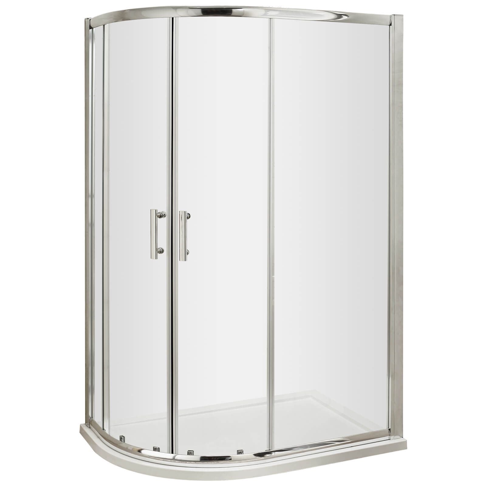 Nuie Pacific Offset Quadrant Shower Enclosure with handle, 2 doors, aluminium frame, modern bathroom shower unit.