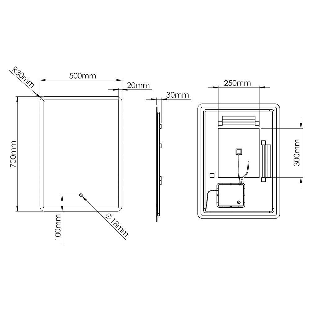Sensio Celestia Rectangle Borderlit LED Mirror with Demister Pad - 500 x 700mm