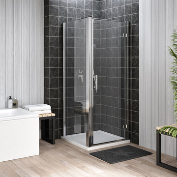Nuie Pacific Hinged Semi-Frameless Shower Door with Handle - Chrome Profile
