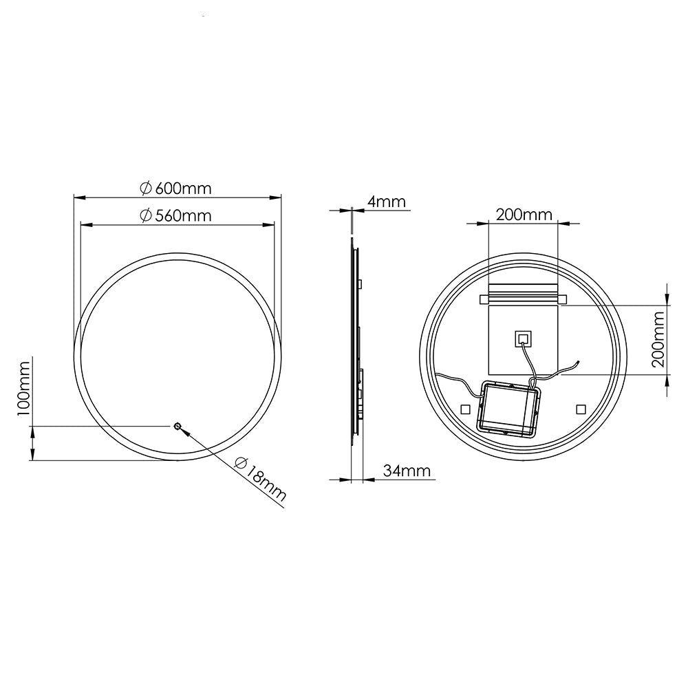 Sensio Celestia Round LED Borderlit Mirror with Demister Pad - 600 x 600mm