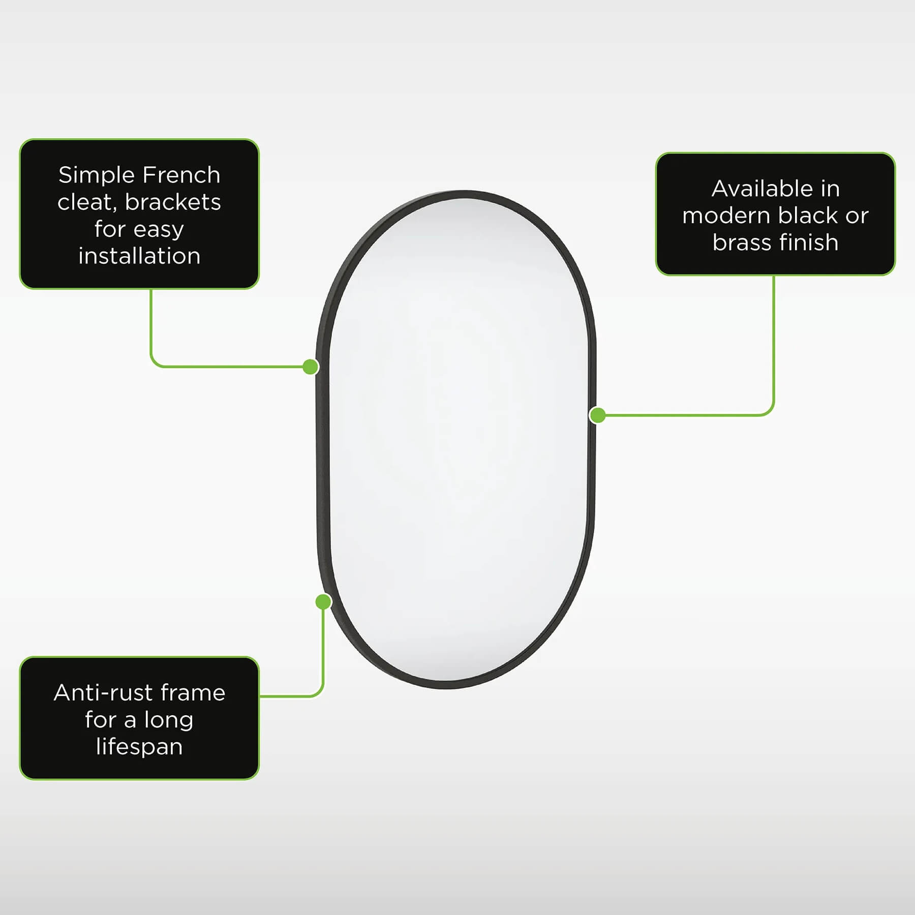 Sensio Eldon Contemporary Non-Illuminated Pill Shaped Mirror - Aluminium Frame
