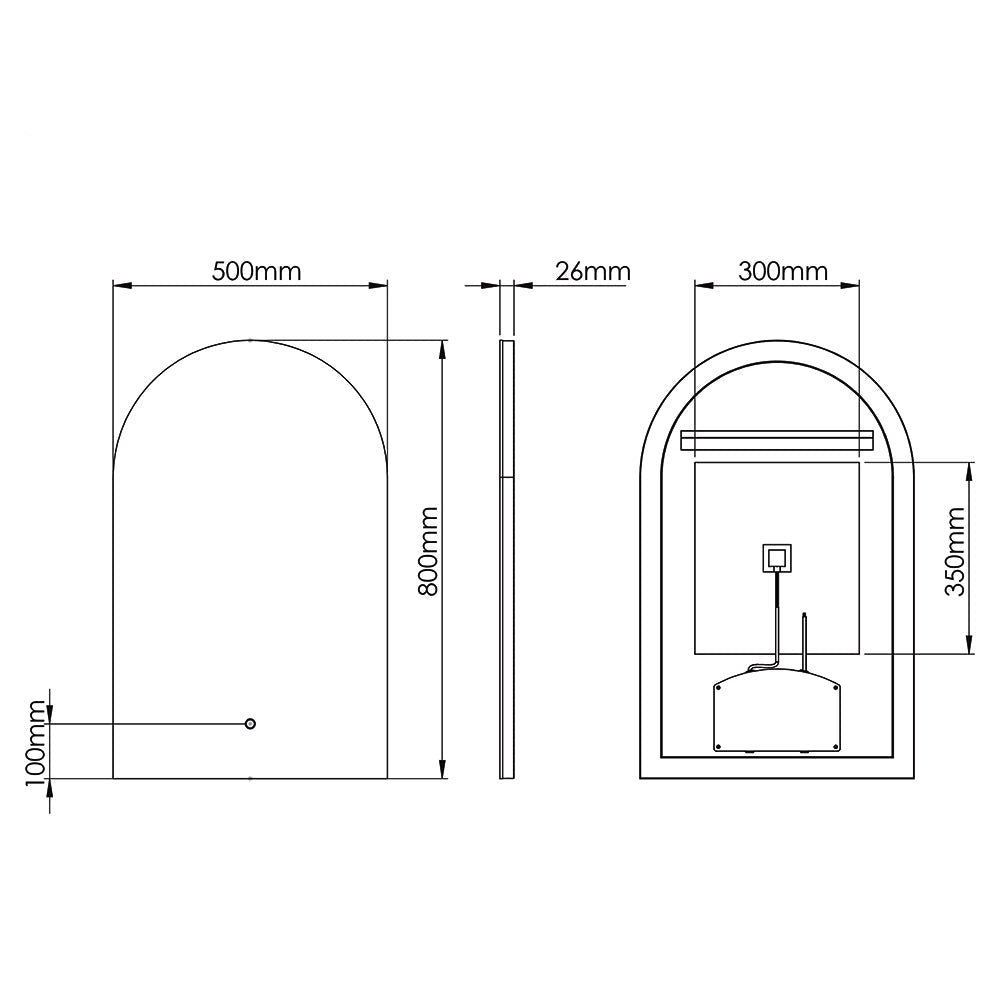 Sensio Luna Arch LED Backlit Mirror with Demister Pad - 500 x 800mm