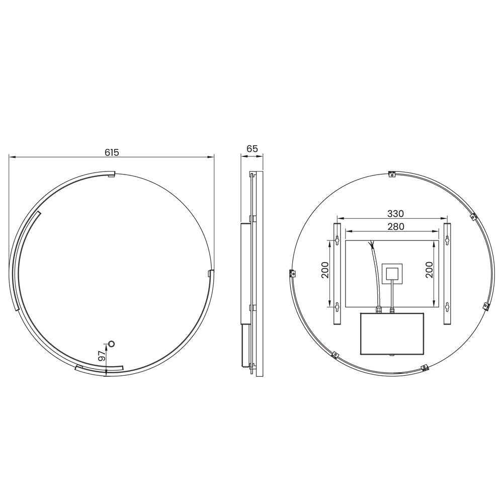 Sensio Aspect Curve Round Black Frame Frontlit LED Mirror with Demister Pad - 600 x 600mm