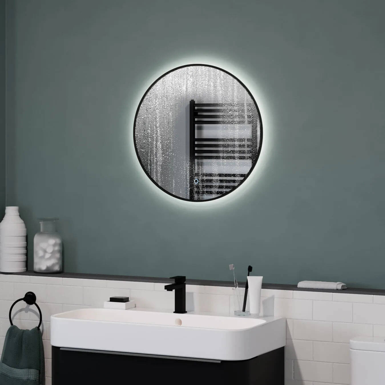 Sensio Nebula Round Backlit LED Mirror with Demister Pad - 600 x 600mm - Tuskan Tiles