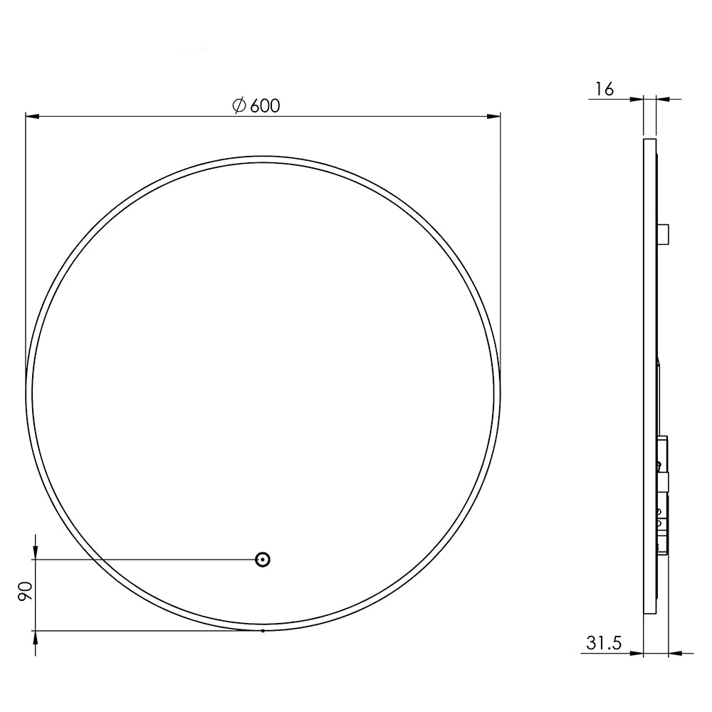 Sensio Nebula Round Backlit LED Mirror with Demister Pad - 600 x 600mm - Tuskan Tiles