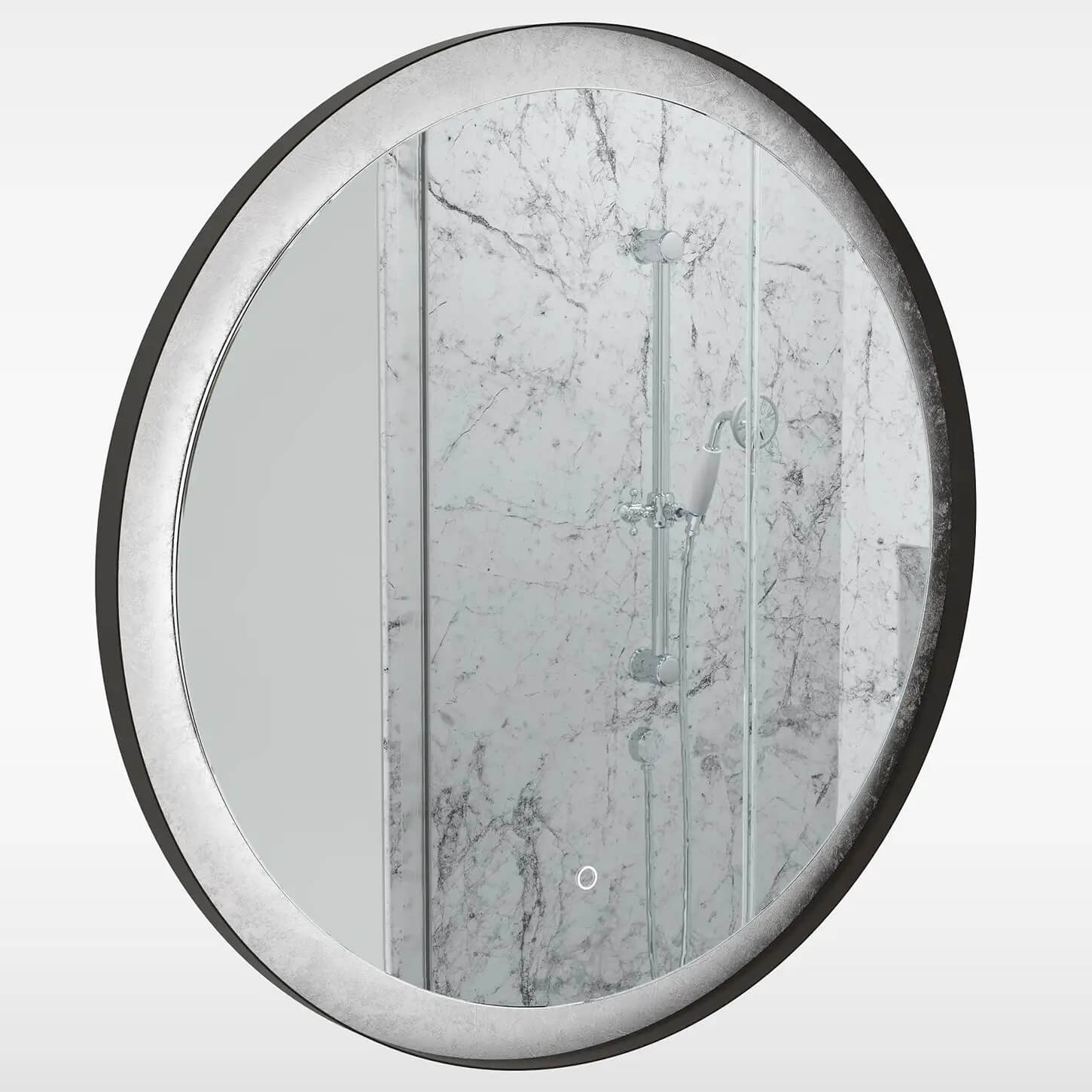 Sensio Hebe Round Backlit LED Mirror with Demister Pad - Black and Silver Frame - 600 x 900mm