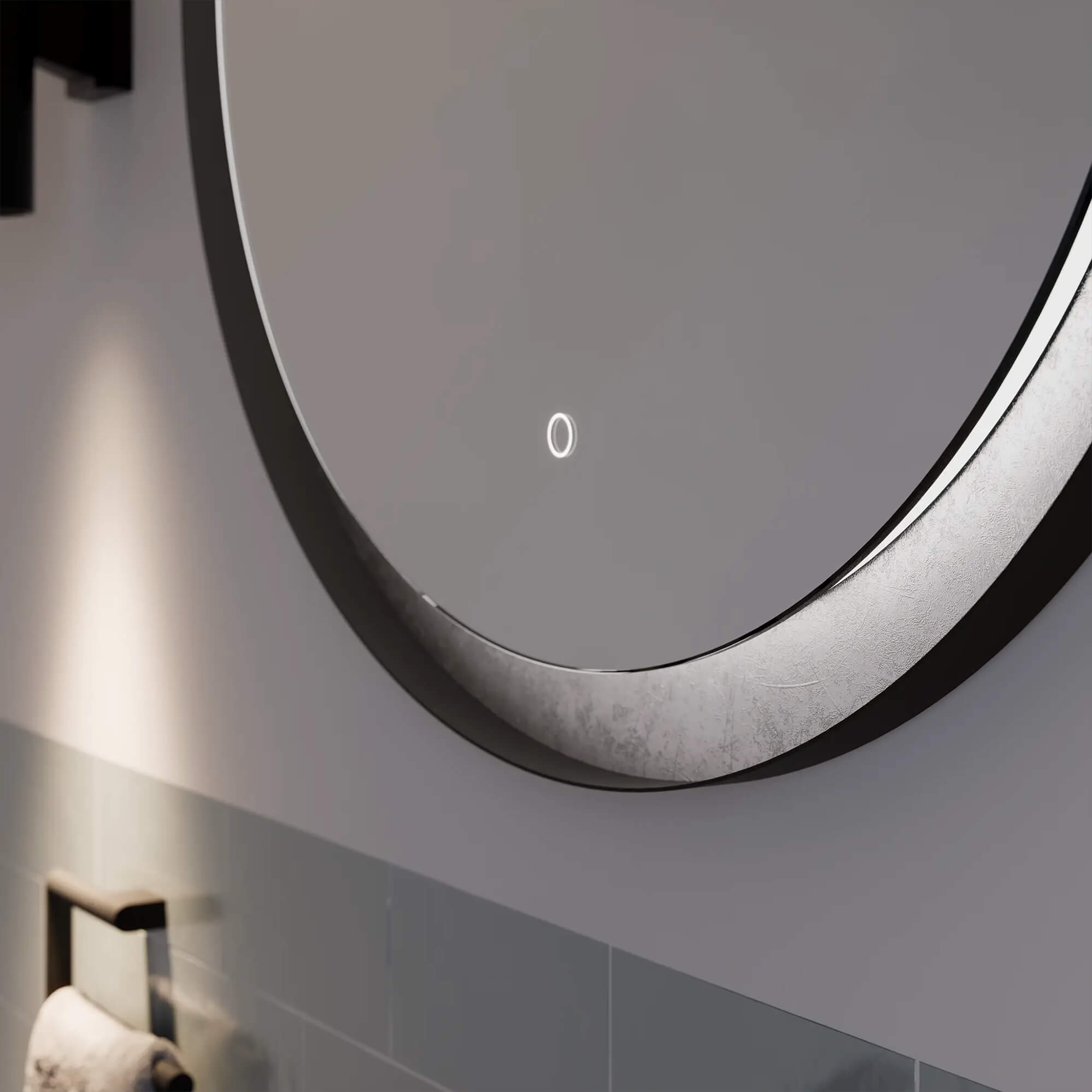 Sensio Hebe Round Backlit LED Mirror with Demister Pad - Black and Silver Frame - 600 x 900mm