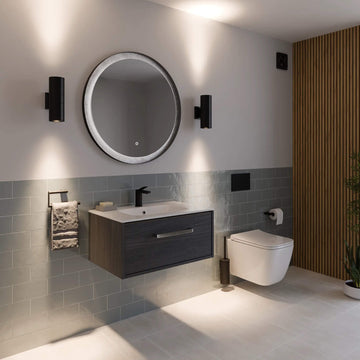 Sensio Hebe Round Backlit LED Mirror with Demister Pad - Black and Silver Frame - 600 x 900mm