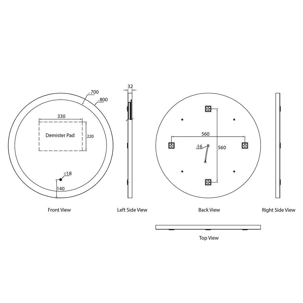 Sensio Hebe Round Backlit LED Mirror with Demister Pad - Black and Silver Frame - 600 x 900mm