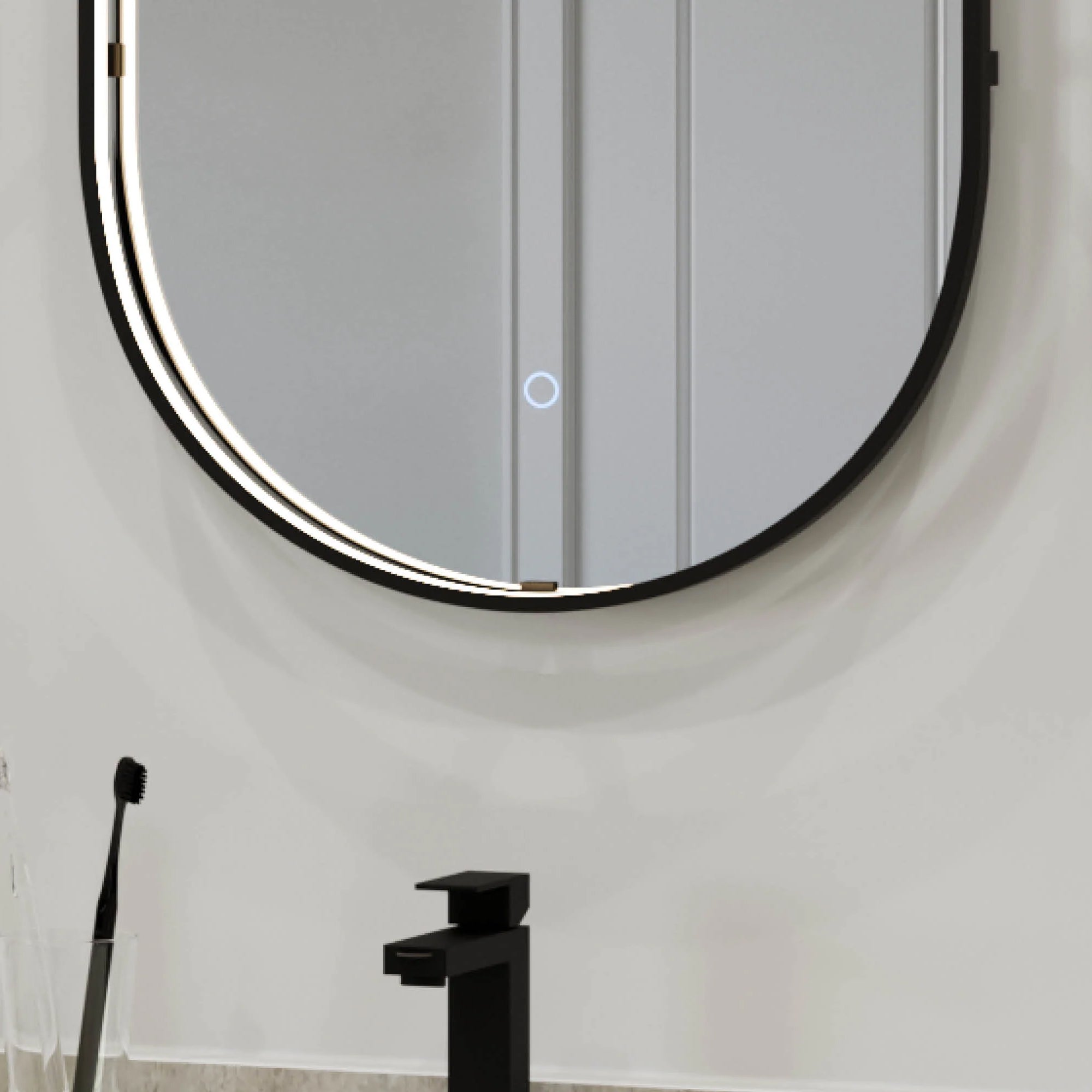 Sensio Aspect TrioTone Pill Frontlit LED Illuminated Mirror with Demister Pad - Tuskan Tiles