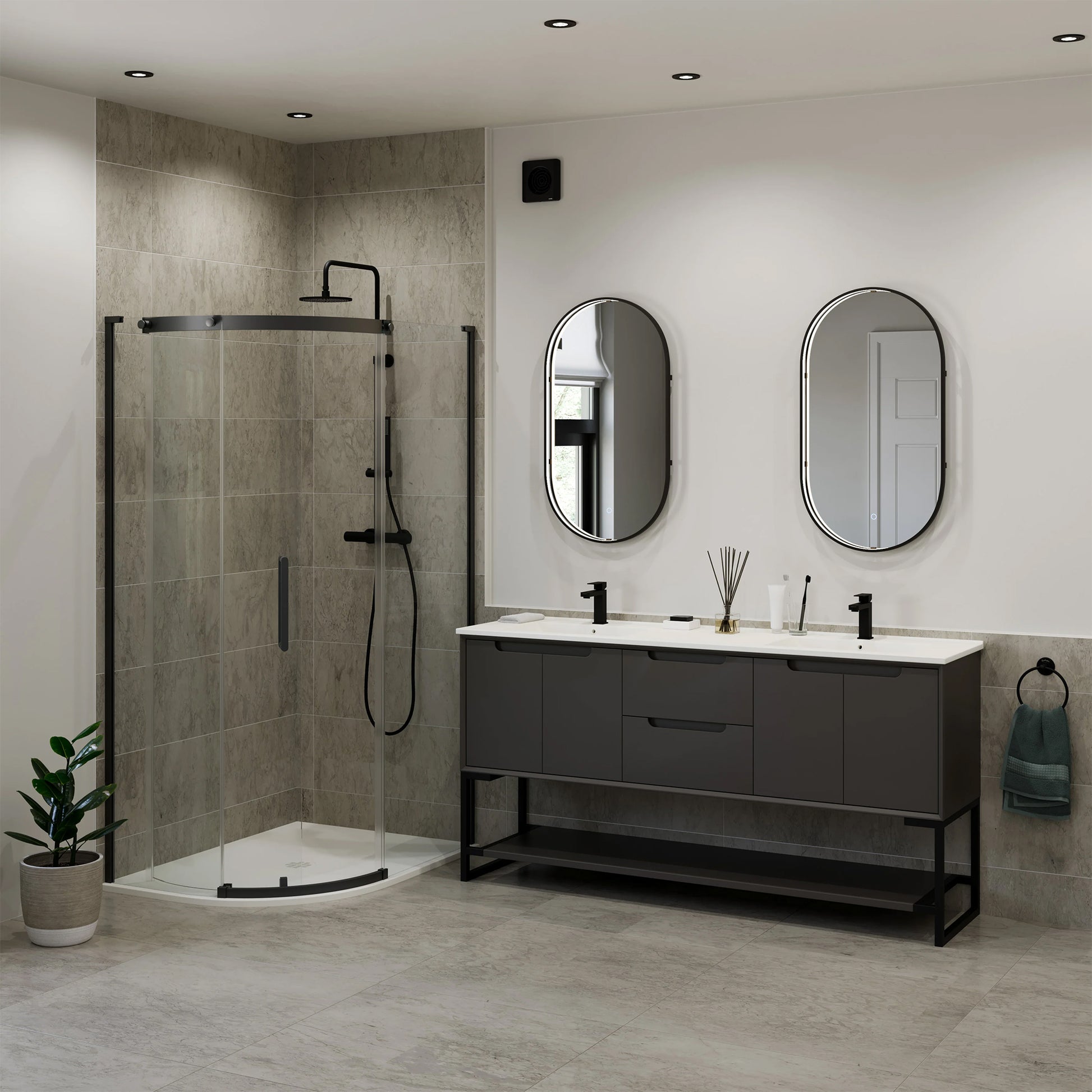 Sensio Aspect TrioTone Pill Frontlit LED Illuminated Mirror with Demister Pad - Tuskan Tiles