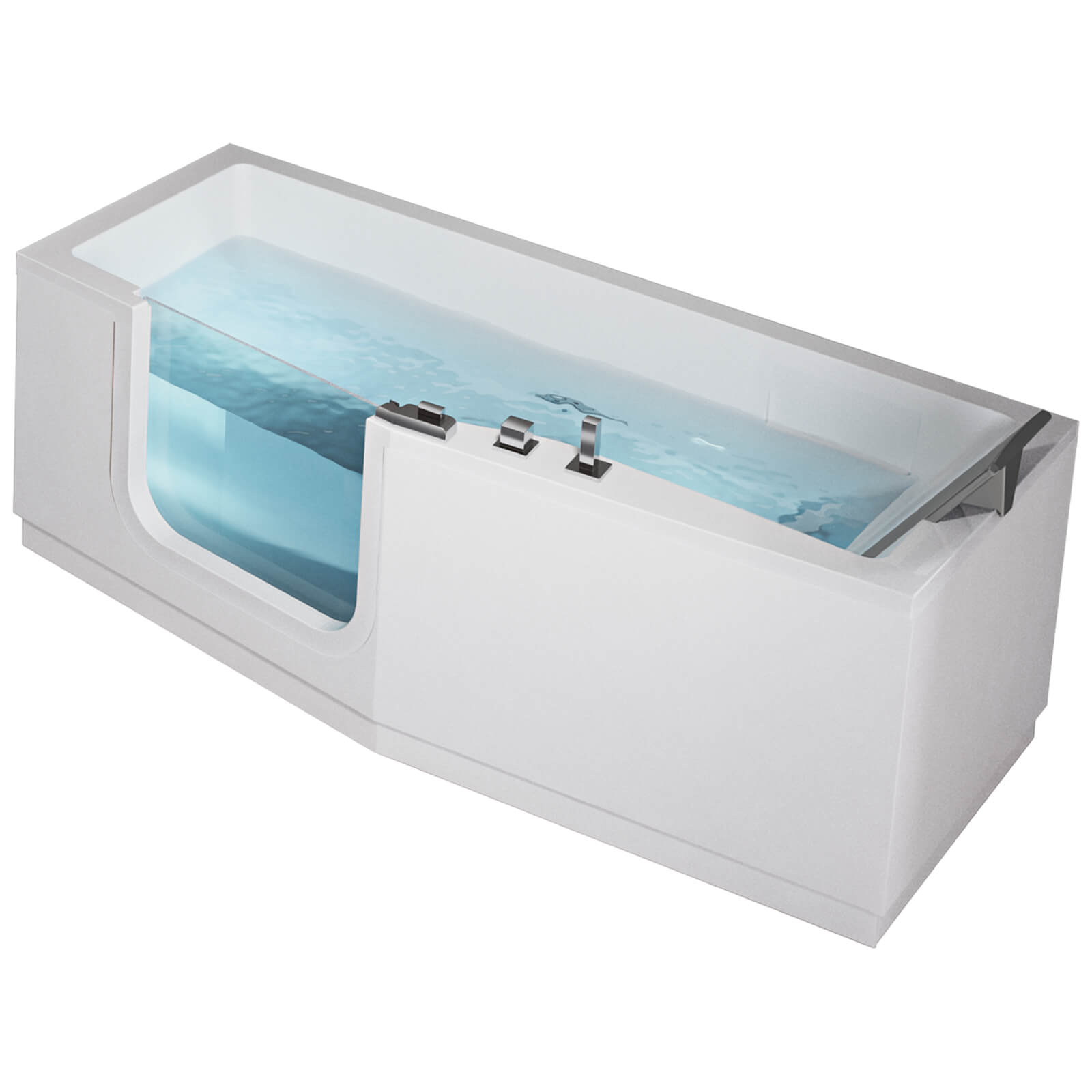 Trojan Elegance Easy Access Walk-In Bath with inward opening door, featuring a sleek design and safety features for easy bathing.