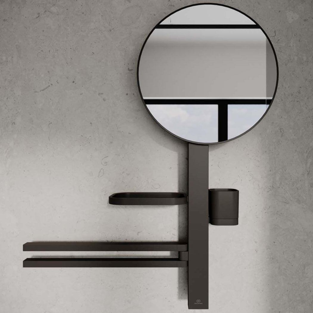Ideal Standard ALU+ Round Makeup and Shaving Mirror with Towel Holder